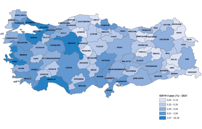 2021 yılı İl Bazında Gayrisafi Yurt İçi Hasıla verilerini TÜİK açıkladı